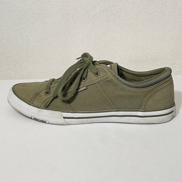 Skechers Shoes Women 10 Olive Green Canvas Low Top Skateboard Punk Grunge Army - Picture 7 of 9